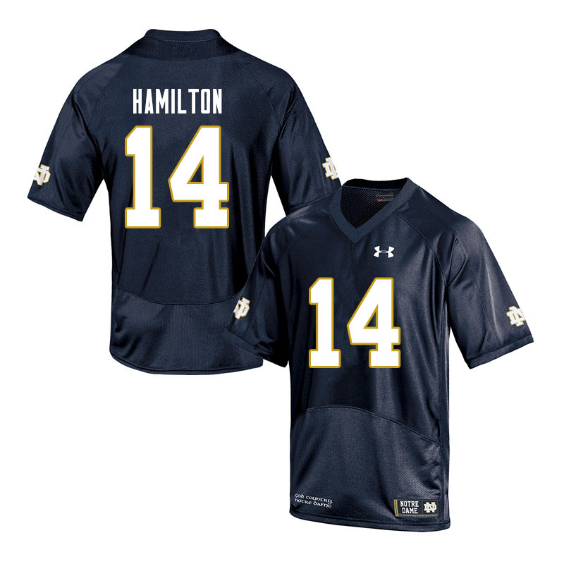 Men's NCAA Notre Dame Fighting Irish #14 Kyle Hamilton Stitched College Under Armour Authentic Navy Football Jersey SS10Y55DN